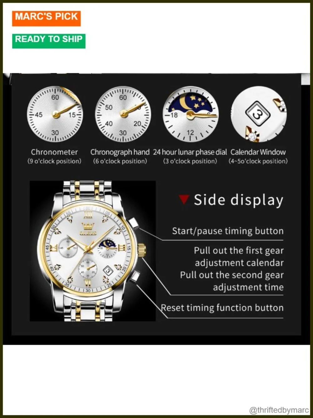 Luxury Large Face Quartz Stainless Steel Waterproof Wrist Watch